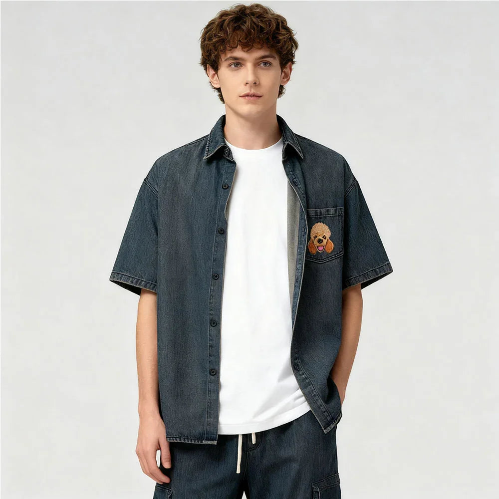 Custom Pet Embroidered Short Sleeved Denim Shirt
