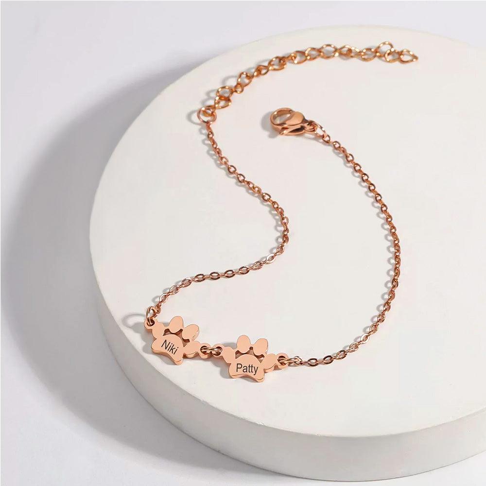 Custom Engraved Paw Print Bracelet | Personalised Pet Memory Jewellery