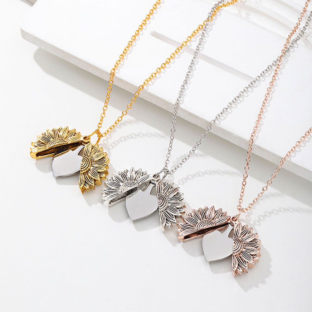 Custom Engraved Sunflower Pet Portrait Necklace | Personalized Pet Memorial Jewelry