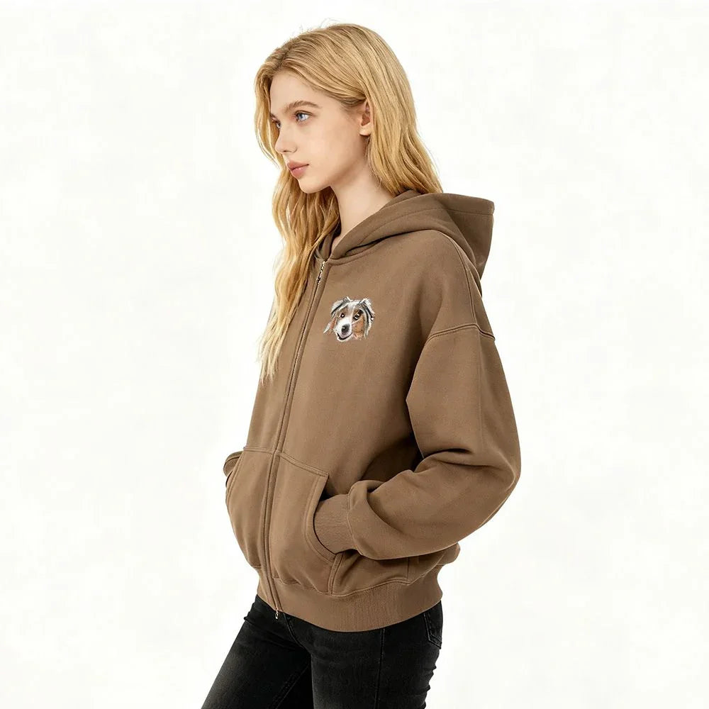 Custom Pet Embroidered Zip-Up Hoodie