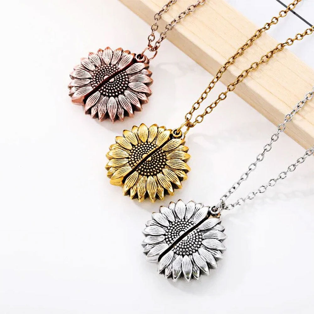 Custom Engraved Sunflower Pet Portrait Necklace | Personalized Pet Memorial Jewelry