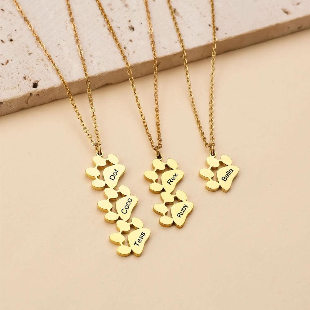 Custom Multi-Paw Print Necklace | Engraved Pet Name Pendant