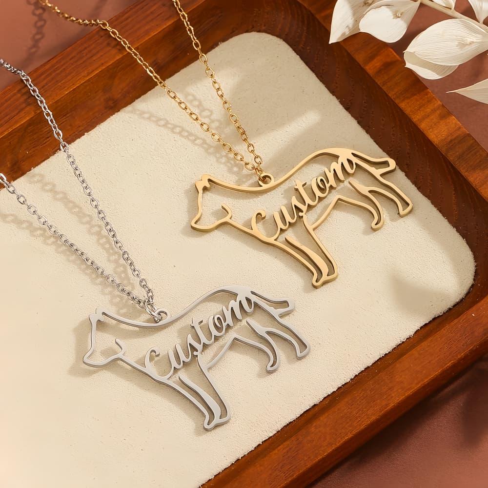 Custom Dog Outline Name Necklace | Personalised Wire Silhouette Pendant