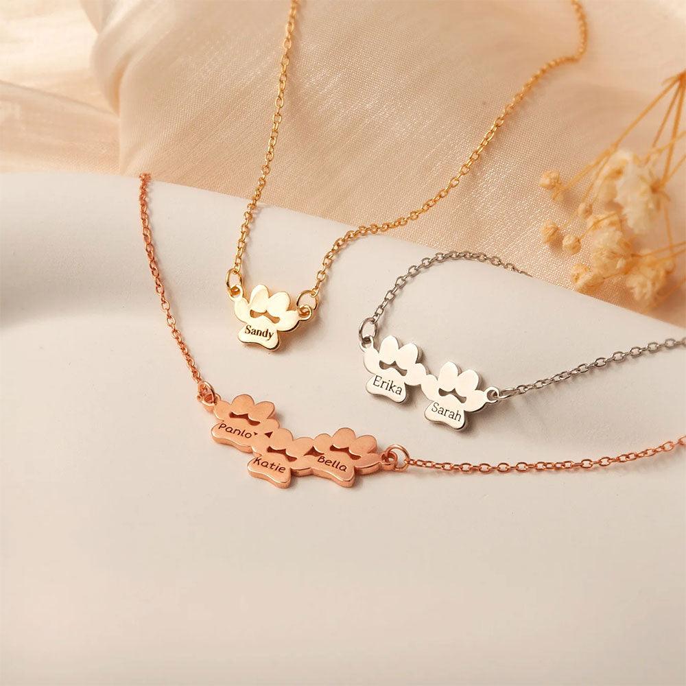 Custom Engraved Paw Print Necklace | Personalised Pet Name Pendant