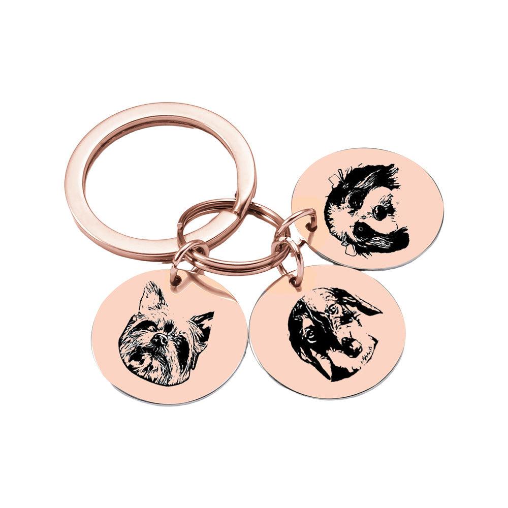 Custom Engraved Pet Keychain | Personalised Dog & Cat Portrait Gift