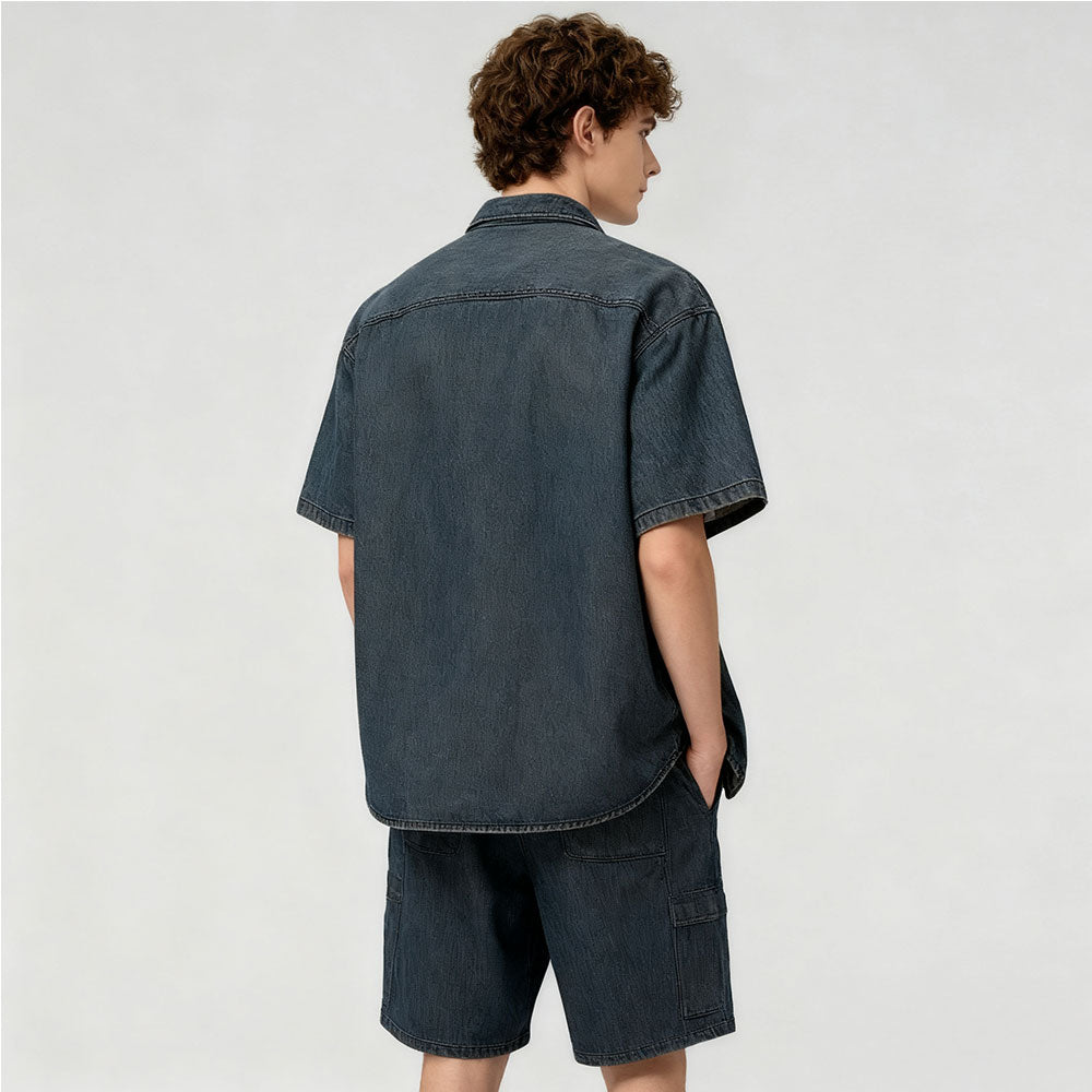 Custom Pet Embroidered Short Sleeved Denim Shirt