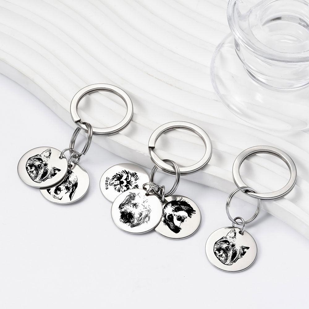 Custom Engraved Pet Keychain | Personalised Dog & Cat Portrait Gift