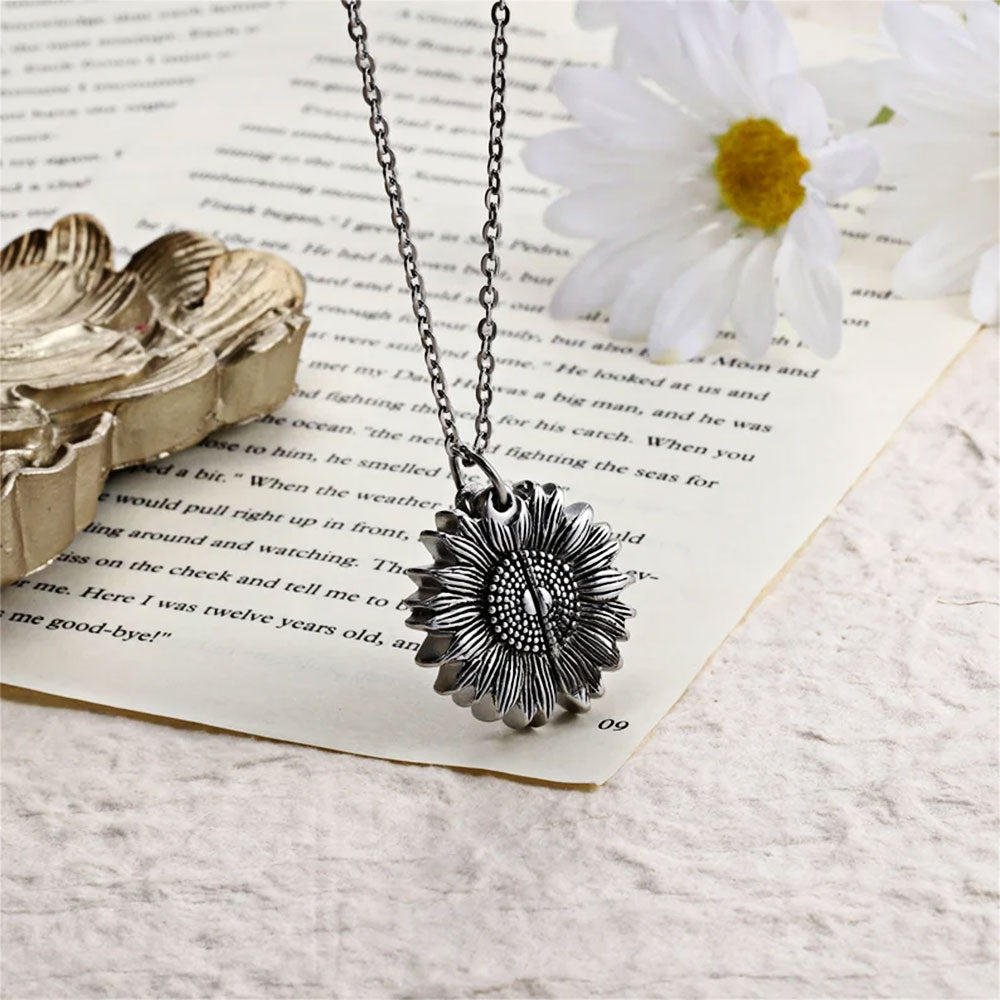 Custom Engraved Sunflower Pet Portrait Necklace | Personalized Pet Memorial Jewelry