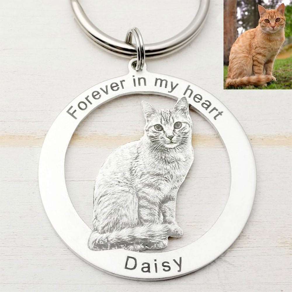 Custom Engraved Pet Keychain – Personalized Dog or Cat Memorial Gift