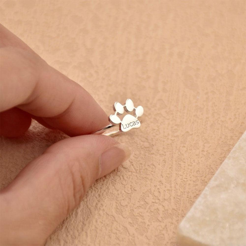 Custom Engraved Paw Print Ring | Personalised Pet Name Jewellery