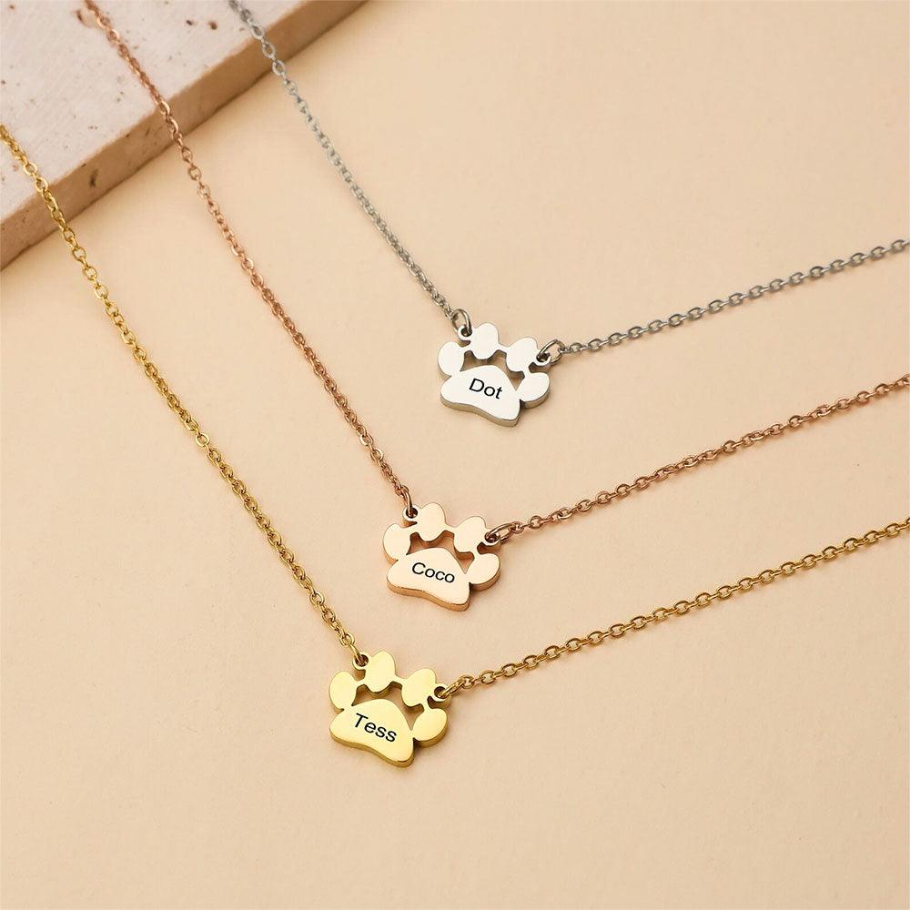 Custom Engraved Paw Print Necklace | Personalised Pet Name Pendant