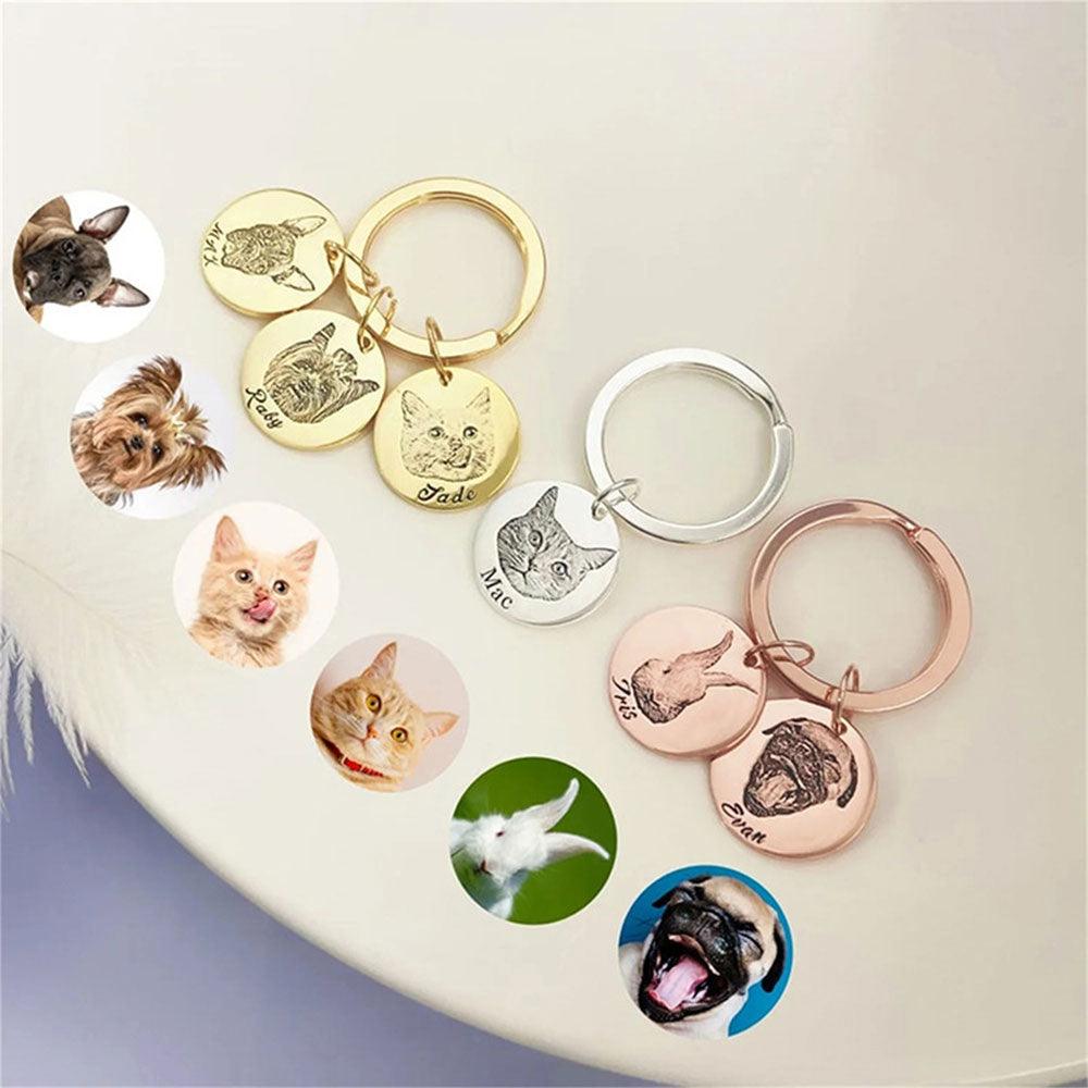 Custom Engraved Pet Keychain | Personalised Dog & Cat Portrait Gift