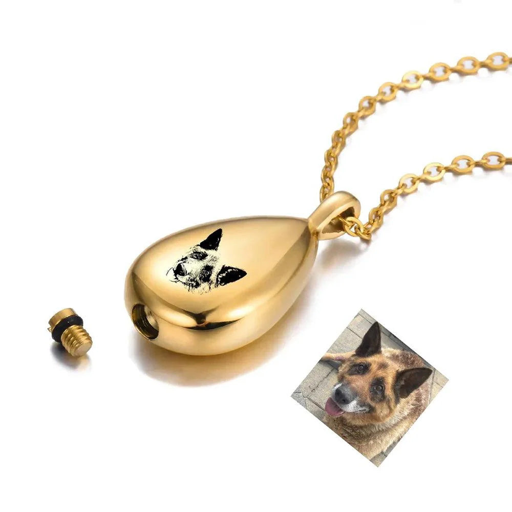 Custom Pet Portrait Memorial Necklace | Personalized Pet Ashes Keepsake