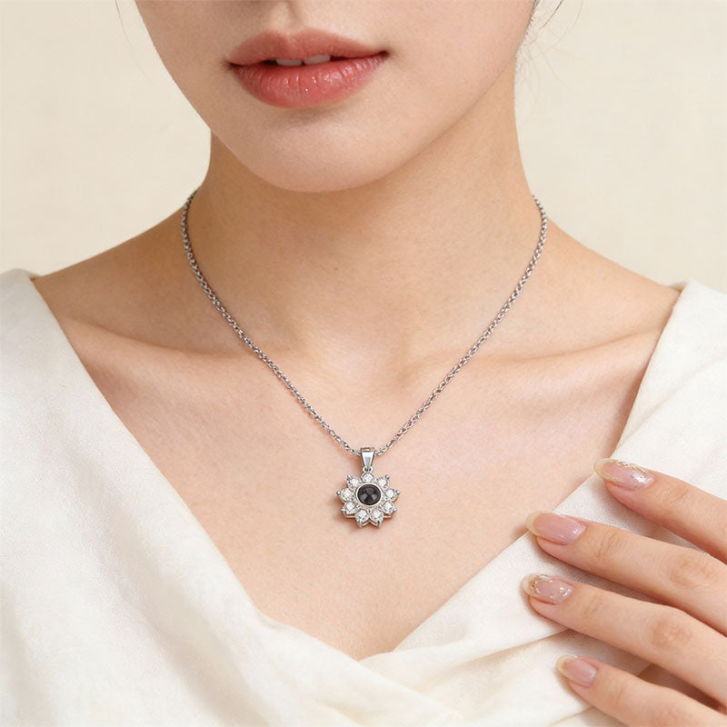 Sunflower Shine – Custom Projection Necklace with Photo Inside