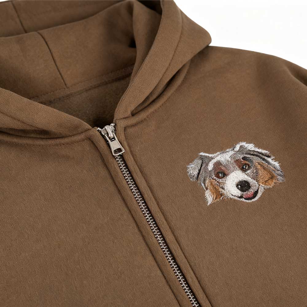 Custom Pet Embroidered Zip-Up Hoodie