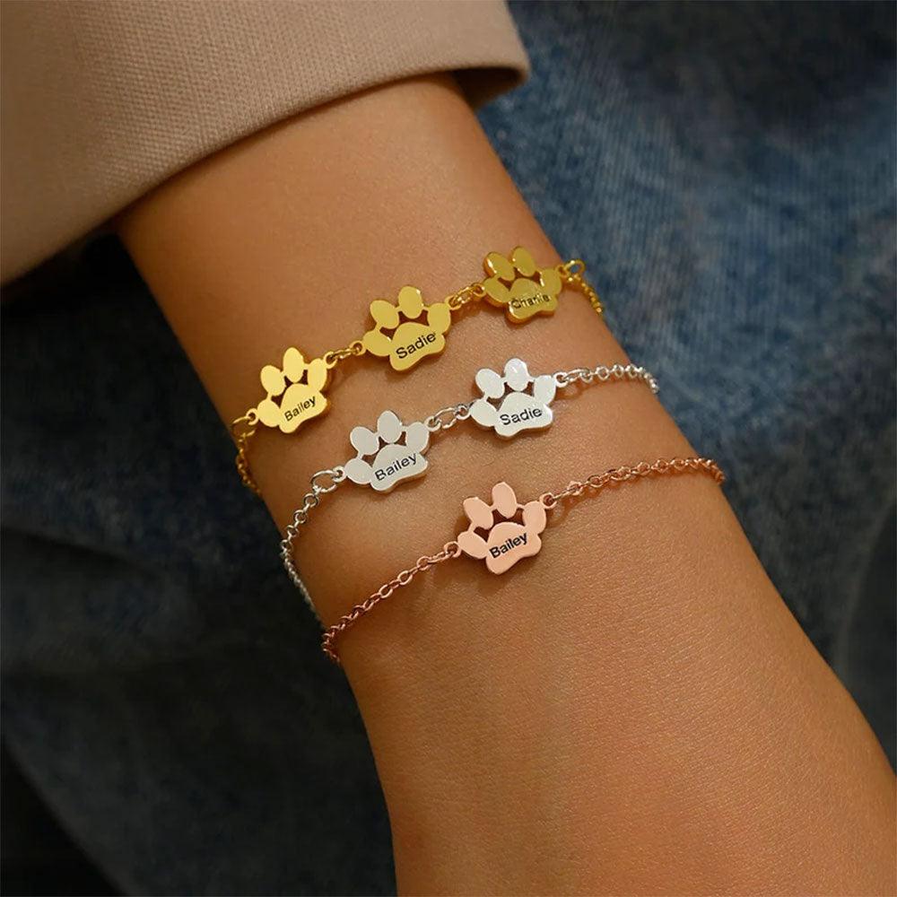 Custom Engraved Paw Print Bracelet | Personalised Pet Memory Jewellery