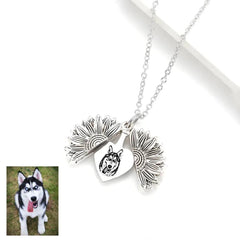 Custom Engraved Sunflower Pet Portrait Necklace | Personalized Pet Memorial Jewelry