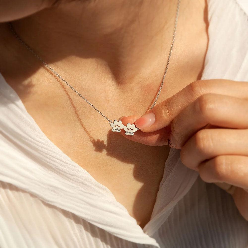 Custom Engraved Paw Print Necklace | Personalised Pet Name Pendant