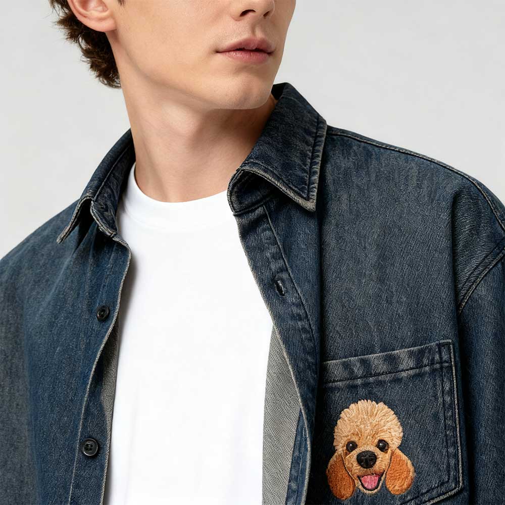 Custom Pet Embroidered Short Sleeved Denim Shirt