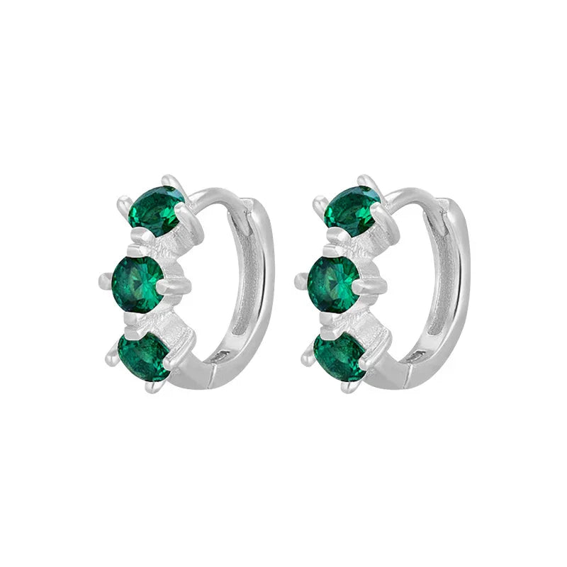 Sterling Silver hoop earrings with three green birthstones by Furmino.