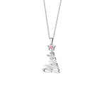 A personalized necklace featuring the name “Blanche” in elegant script, topped with a star-shaped charm accented by a pink birthstone on a silver chain.