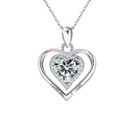 Eternal Promise Birthstone Necklace featuring double-heart design, “I love you forever” engraving, and a sparkling heart-shaped birthstone in sterling silver.