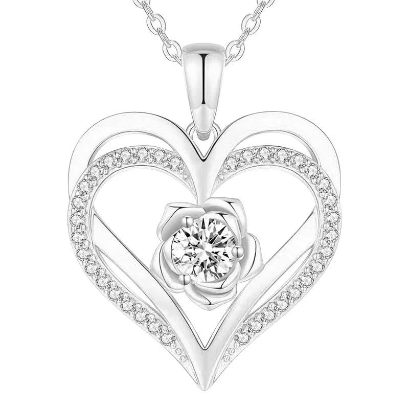 Forever Bloom Birthstone Necklace featuring double-heart design with a flower-shaped birthstone setting in sterling silver, symbolizing eternal love.