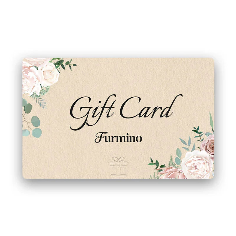 Furmino Gift Card featuring elegant floral design with soft beige background and delicate rose accents, perfect for personalized jewellery gifting.