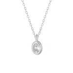 Silver necklace with a round pendant on a white background