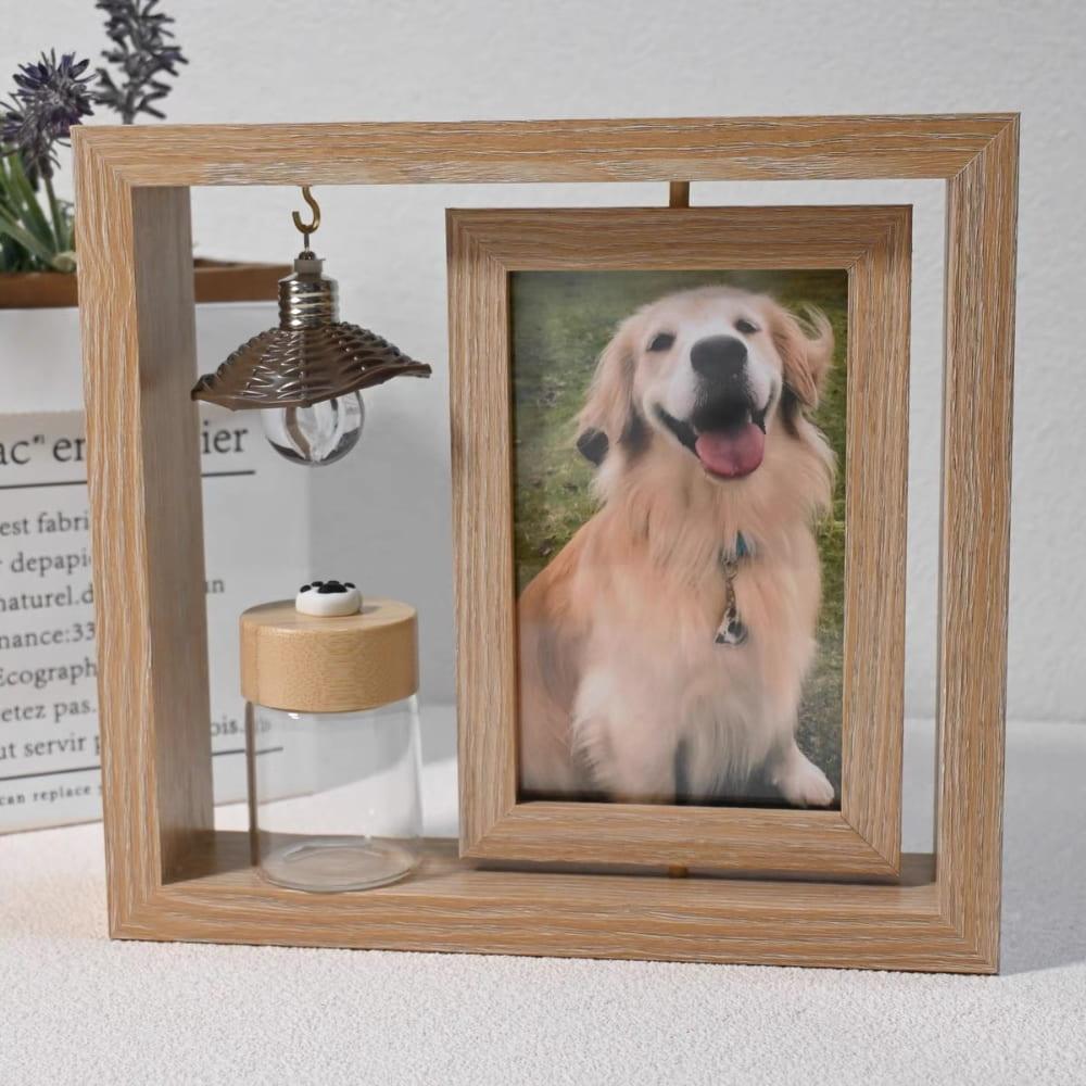 Custom Pet Memorial Frame with Fur Keepsake Bottle | Rotating Picture Frame