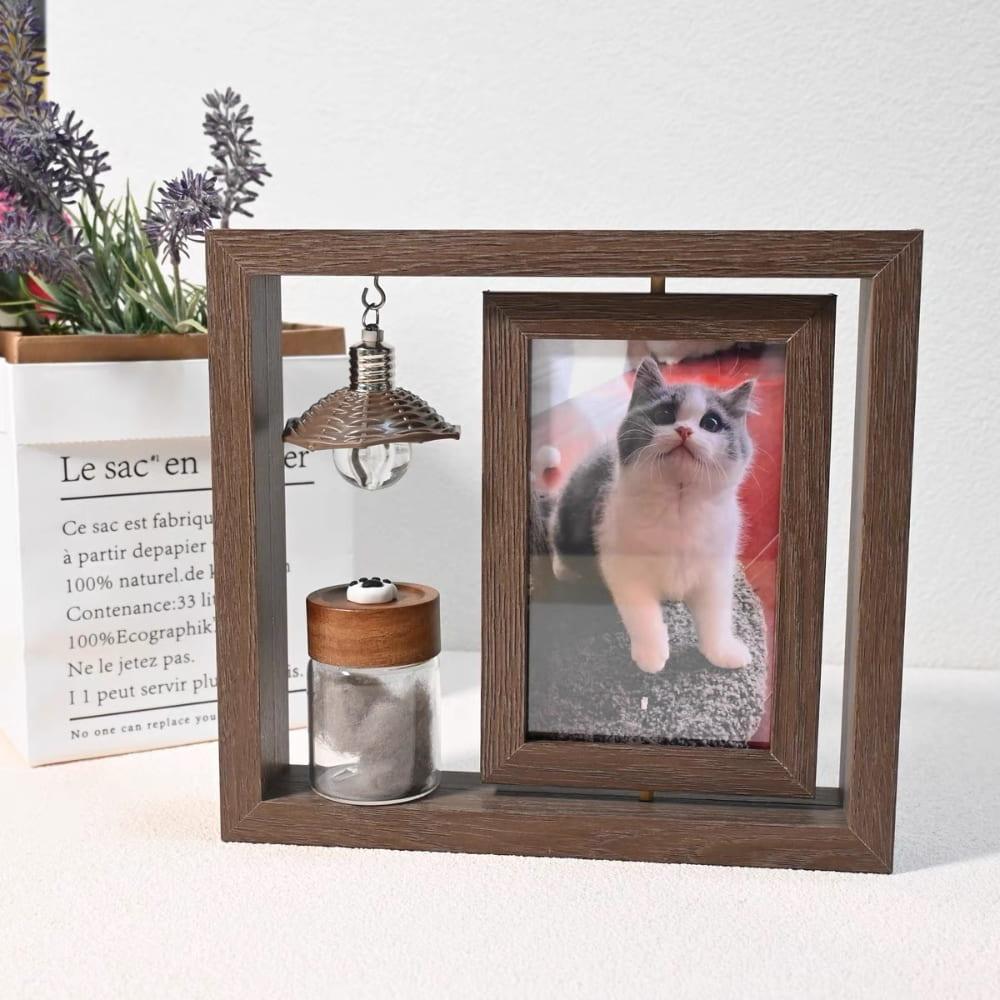 Custom Pet Memorial Frame with Fur Keepsake Bottle | Rotating Picture Frame