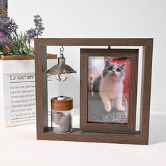Custom Pet Memorial Frame with Fur Keepsake Bottle | Rotating Picture Frame