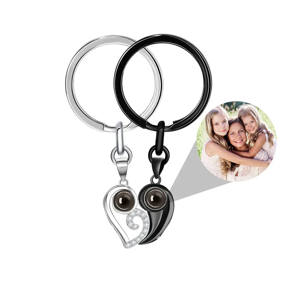 Keychain with heart and semi-circle design on a white background