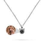 Necklace with a round pendant featuring a photo of a woman on a white background