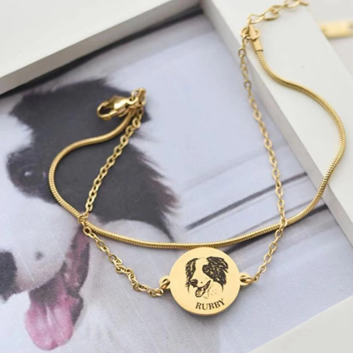 Custom Double Layer Bracelet – Engraved Name or Pet Portrait