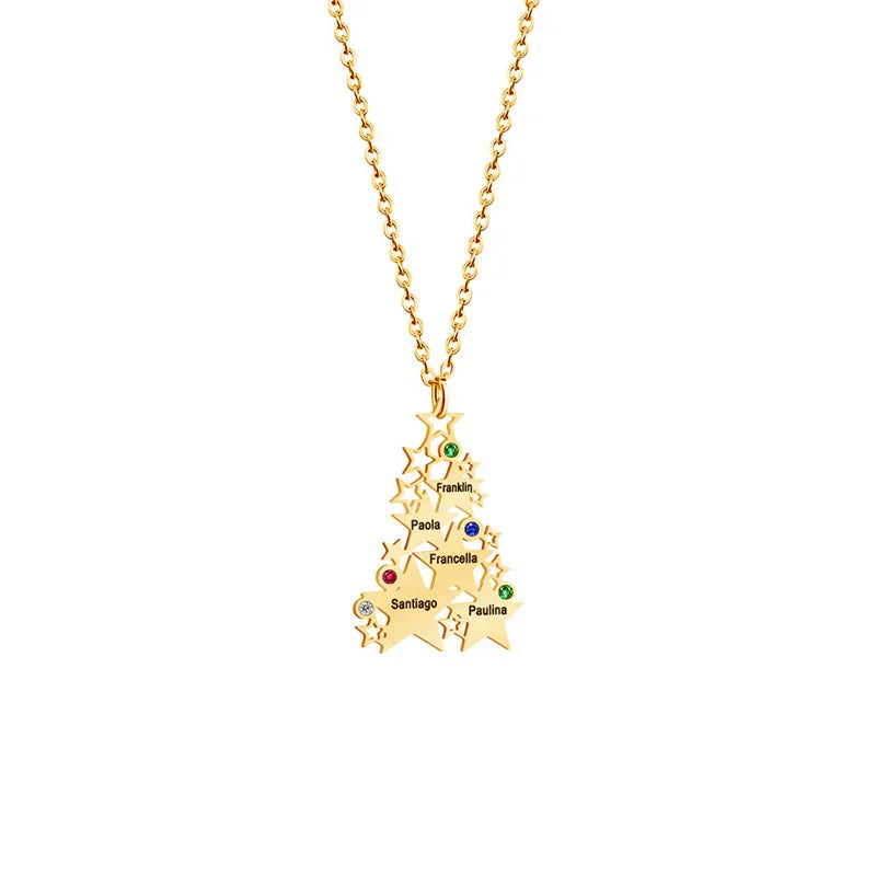 Personalized Christmas Tree Star Birthstone Necklace