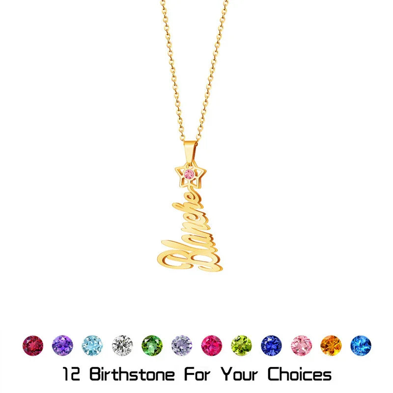 Elegant Personalized Christmas Birthstone Name Necklace