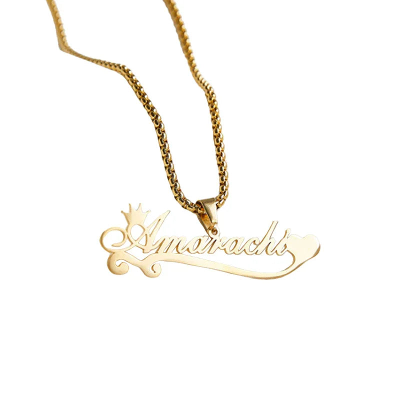 Personalized Crown & Heart Name Necklace