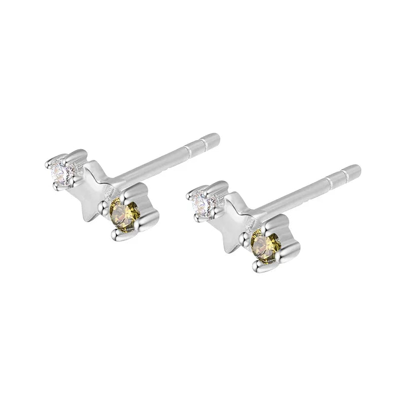 Sterling Silver star stud earrings with yellow and white gemstones by Furmino.