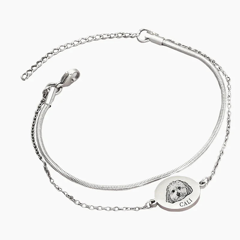 Custom Double Layer Bracelet – Engraved Name or Pet Portrait