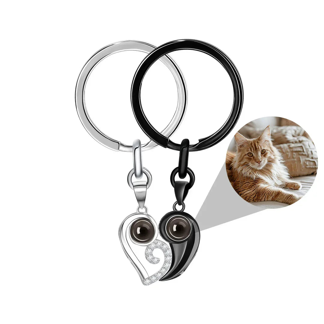Matching Heart – Custom Pet Projection Keychain Set for Two