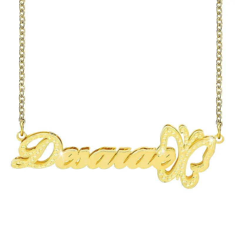 Double Layer with Butterfly Personalized Custom 3D Name Necklace