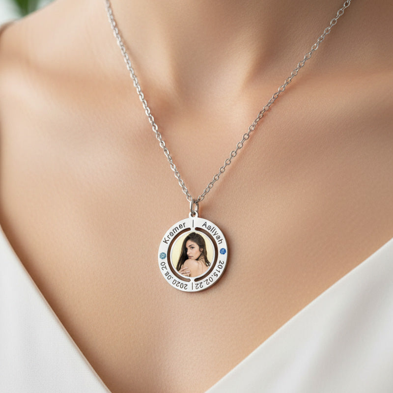 Circle of Light Personalised Birthstone Photo Necklace